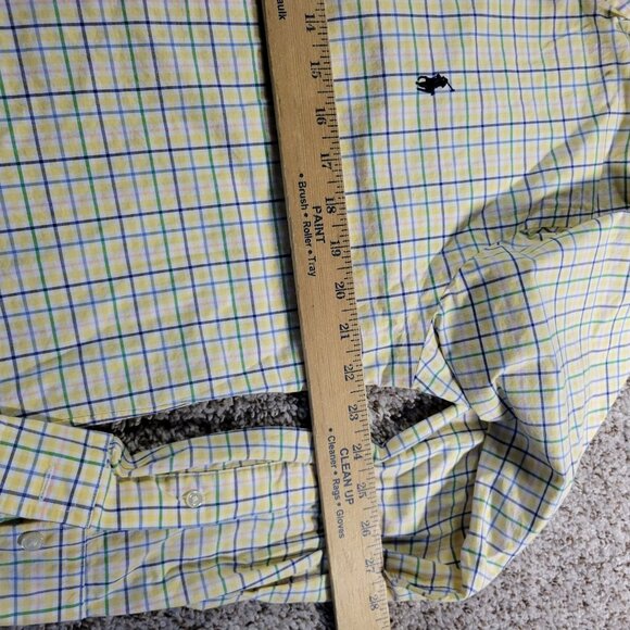 Polo Ralph Lauren Shirt Mens Medium 15.5 Yellow Blue Check Button Down Classic - Picture 4 of 7